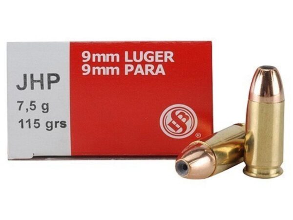 Sellier & Bellot Pistol & Revolver Ammo 9mm Luger 115 gr JHP  50/box
