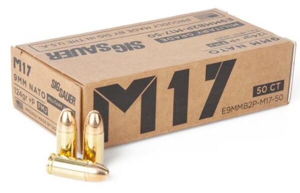Sig Sauer Elite Ball M17 Handgun Ammunition 9mm Luger 124 gr FMJ 1198 fps 50/ct